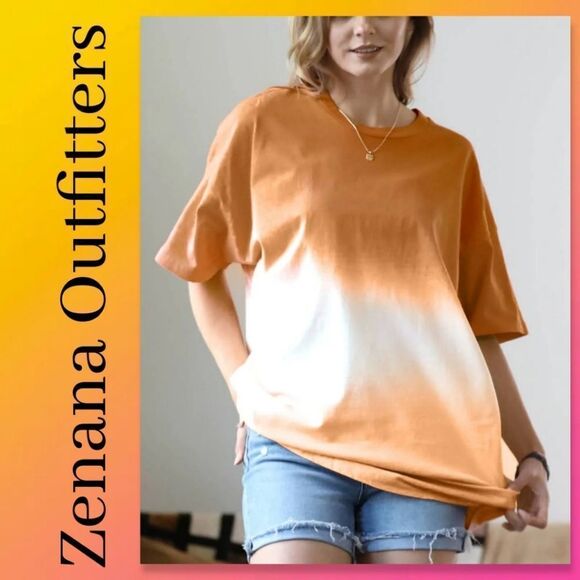 ZENANA Dip Dye Short Sleeve Round Neck Top - Picture 1 of 7